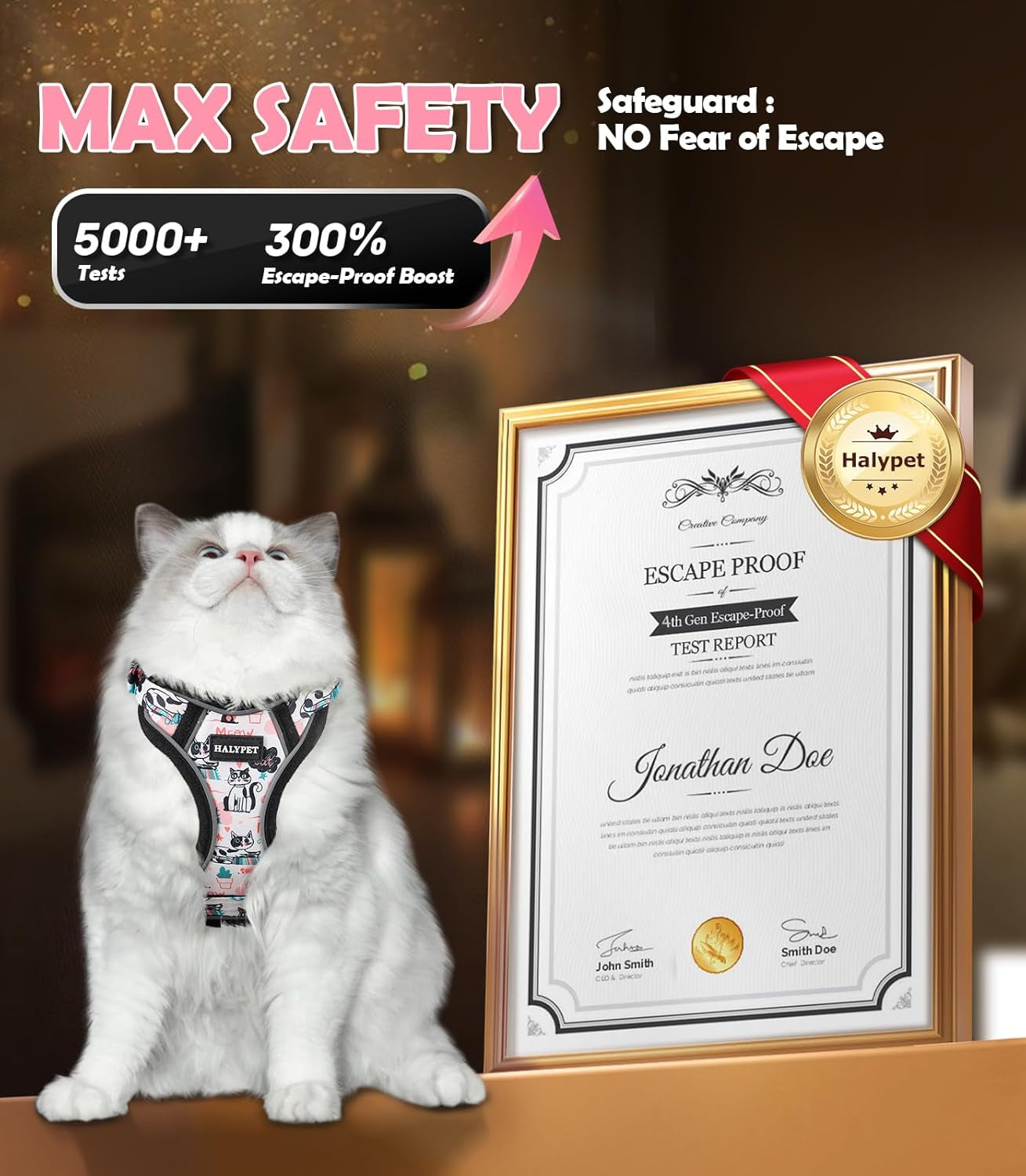 Escape Proof Reflective Adjustable Cat Harness Leash Set