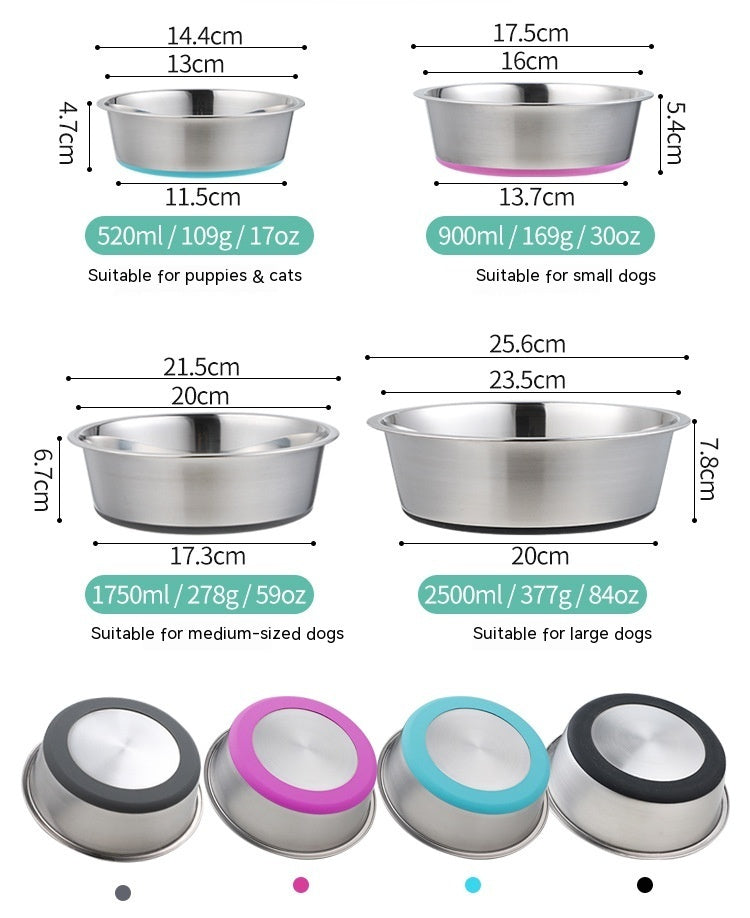Silicone Stainless Steel Pet Feeding Water Bowl for Cats Dogs