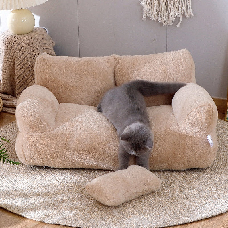 Luxury Plush Cat Bed Sofa Warm Pet Nest for Dogs Cats