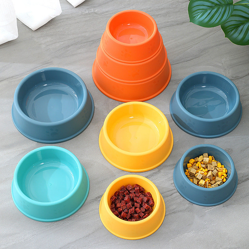 Plastic Frosted Footprints Pet Feeding Water Bowl for Cats Dogs