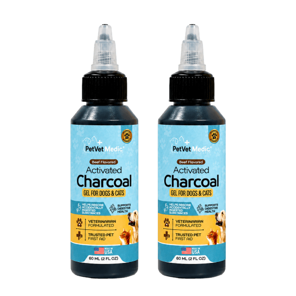 Pet Vet Activated Charcoal Gel for Dogs & Cats (60 mL) – Veterinary-Formulated, Natural Beef Flavor, Fast Toxin Adsorption for Poisoning, Stomach Upset, Diarrhea & Gas Relief – Made in USA