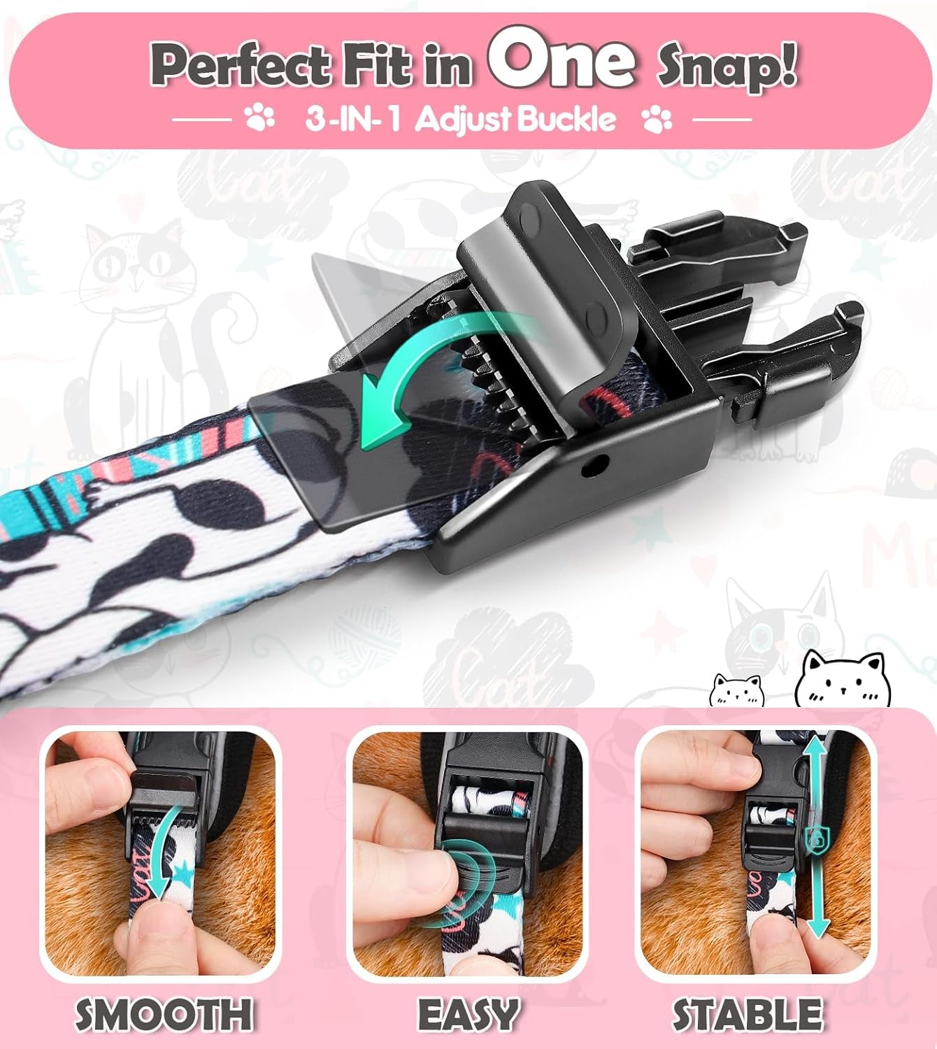 Escape Proof Reflective Adjustable Cat Harness Leash Set