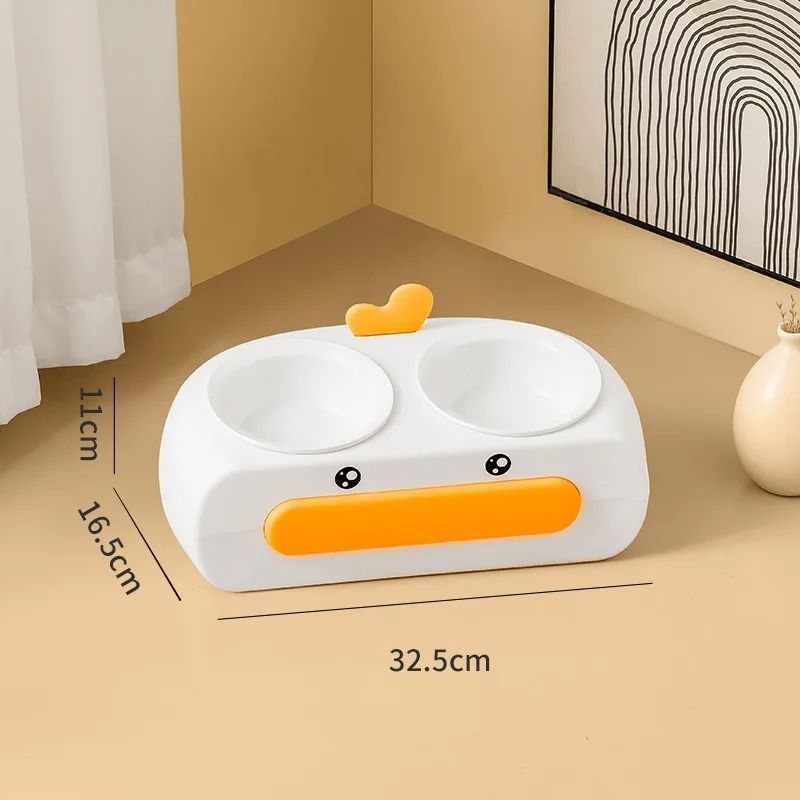 Duck Design Double Pet Feeding Bowl Food Water Tray Set