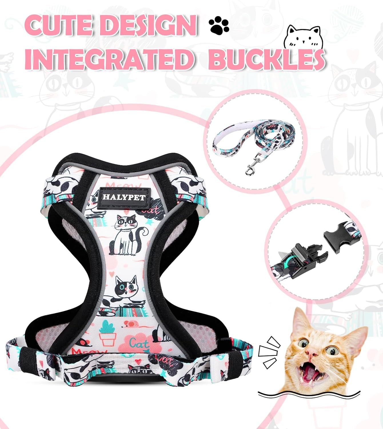 Escape Proof Reflective Adjustable Cat Harness Leash Set