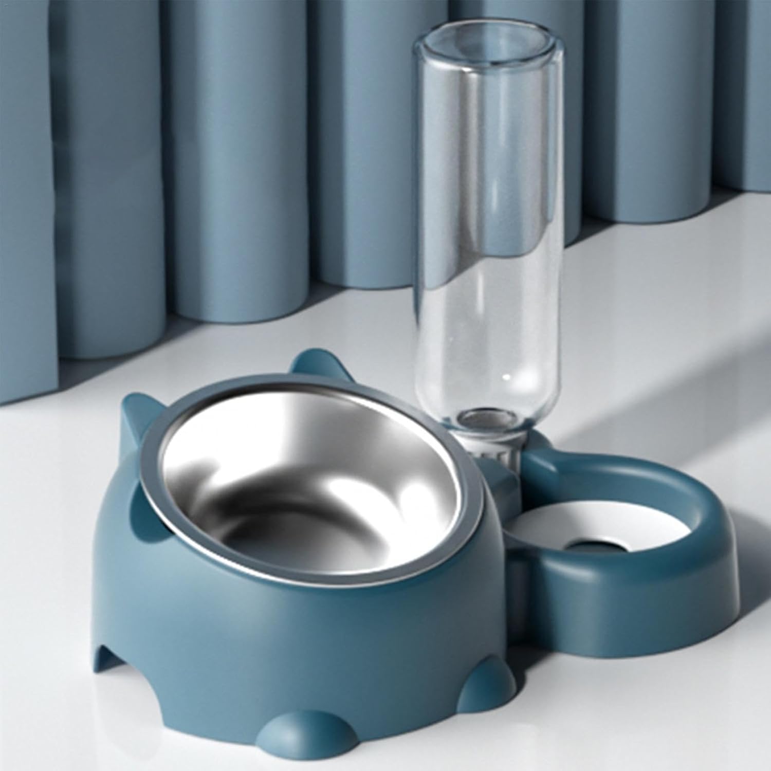 Tilted Cat Dog Food Water Bowl Set with Dispenser