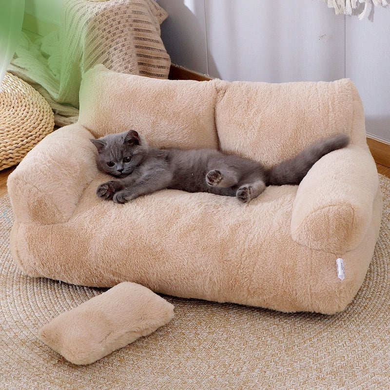 Luxury Plush Cat Bed Sofa Warm Pet Nest for Dogs Cats