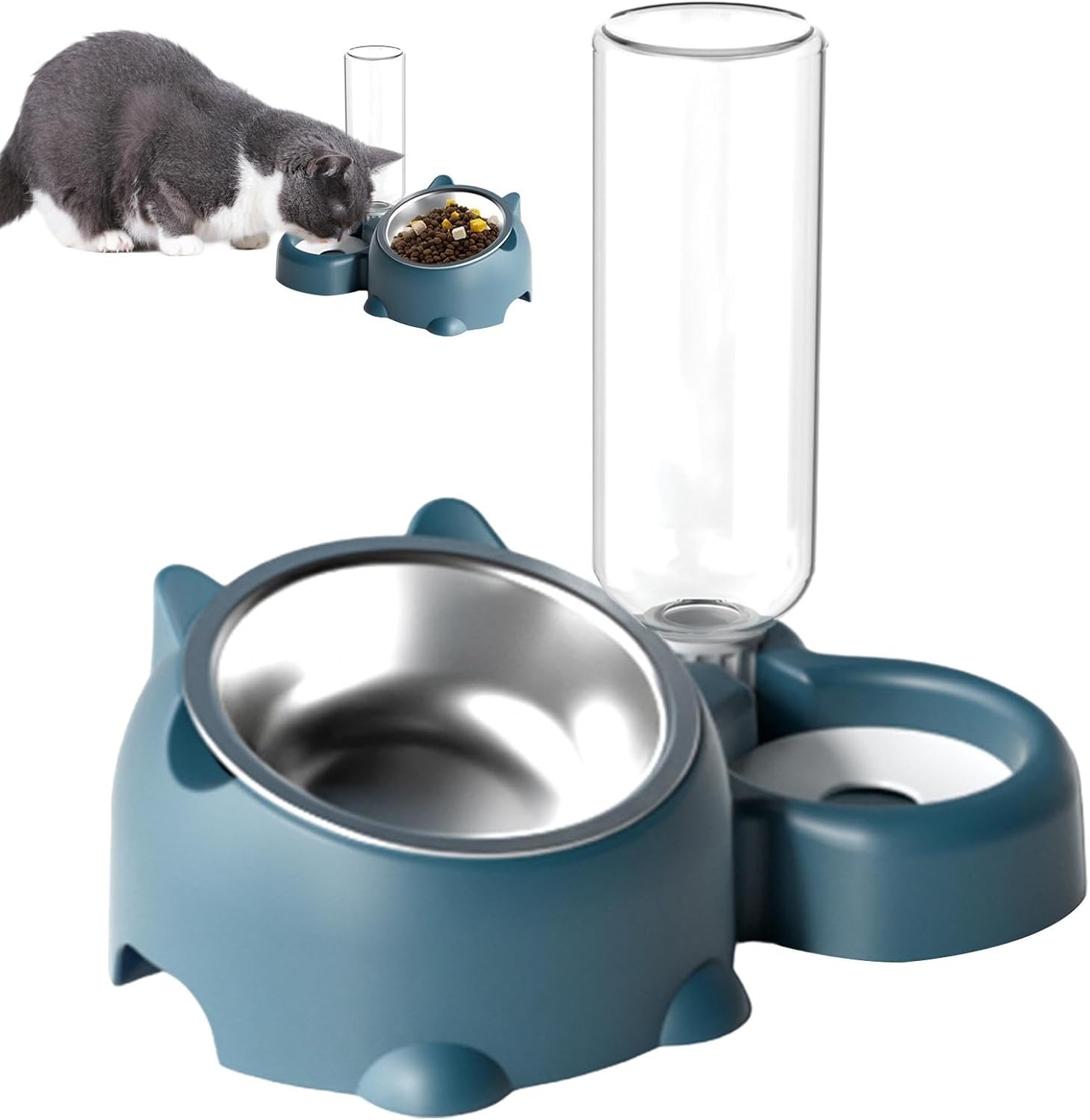 Tilted Cat Dog Food Water Bowl Set with Dispenser