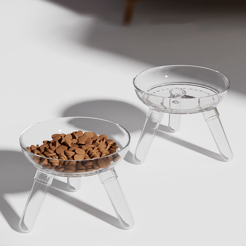 Pet Cat Dog Transparent Glass Feeding Water Bowl Anti Knock