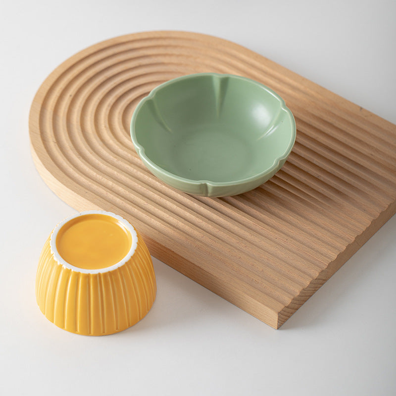 Pet Macaron Ceramic Feeding Bowl Candy Color Food Dish Set