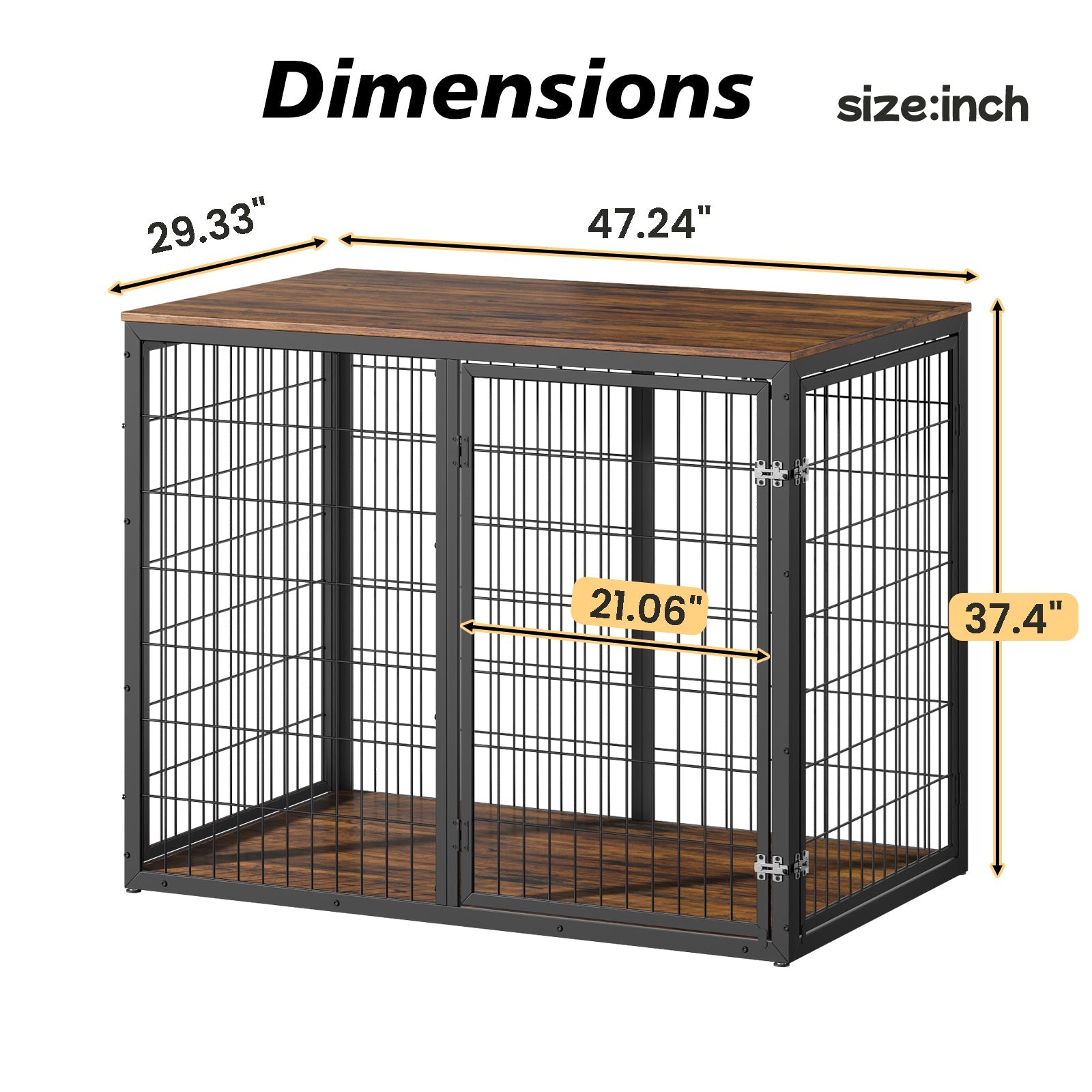 47 Inch Dog Crate Furniture with Three Doors Rustic Brown