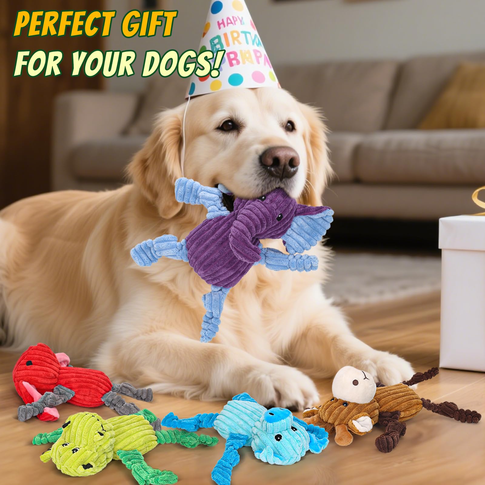 5 Pack Squeaky Plush Dog Toys Durable Animal Bundle Set