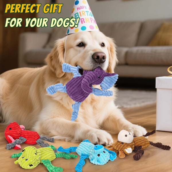 5 Pack Squeaky Plush Dog Toys Durable Animal Bundle Set