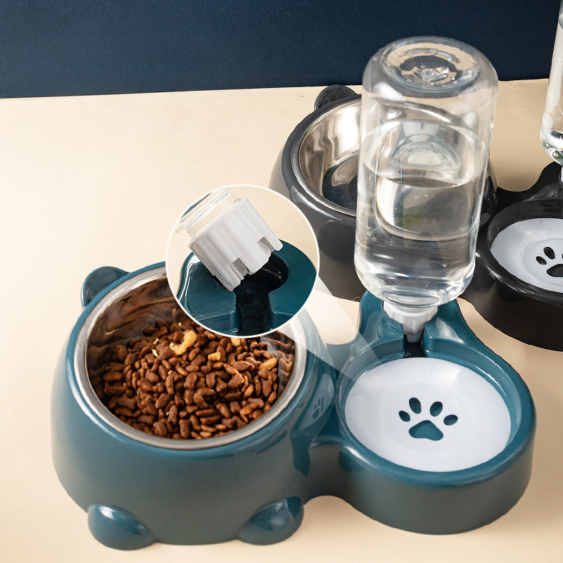 Tilted Cat Dog Food Water Bowl Set with Dispenser