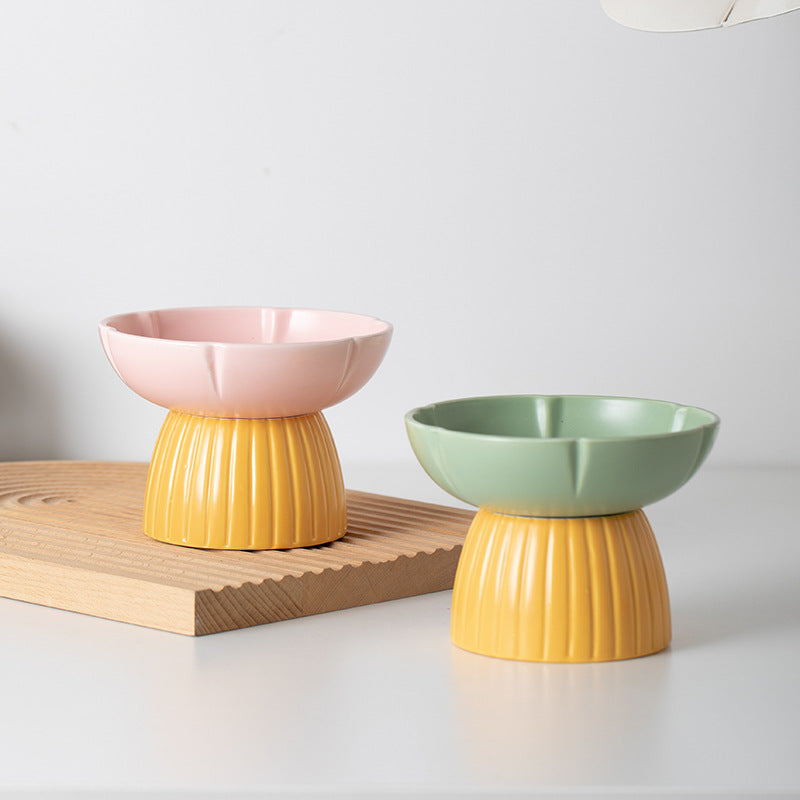 Pet Macaron Ceramic Feeding Bowl Candy Color Food Dish Set