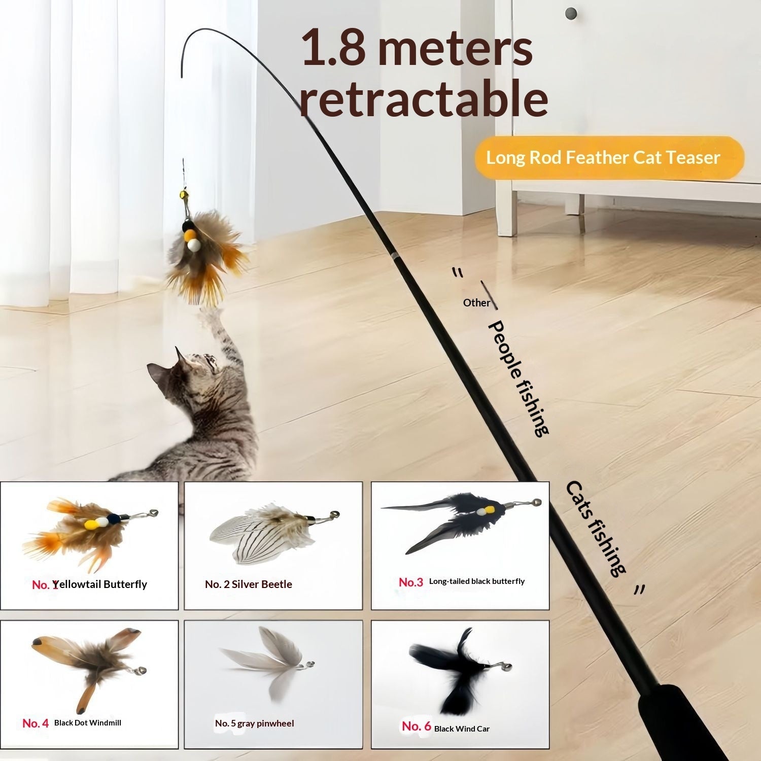 Insect Feather Replacement Head Bell Interactive Cat Toy