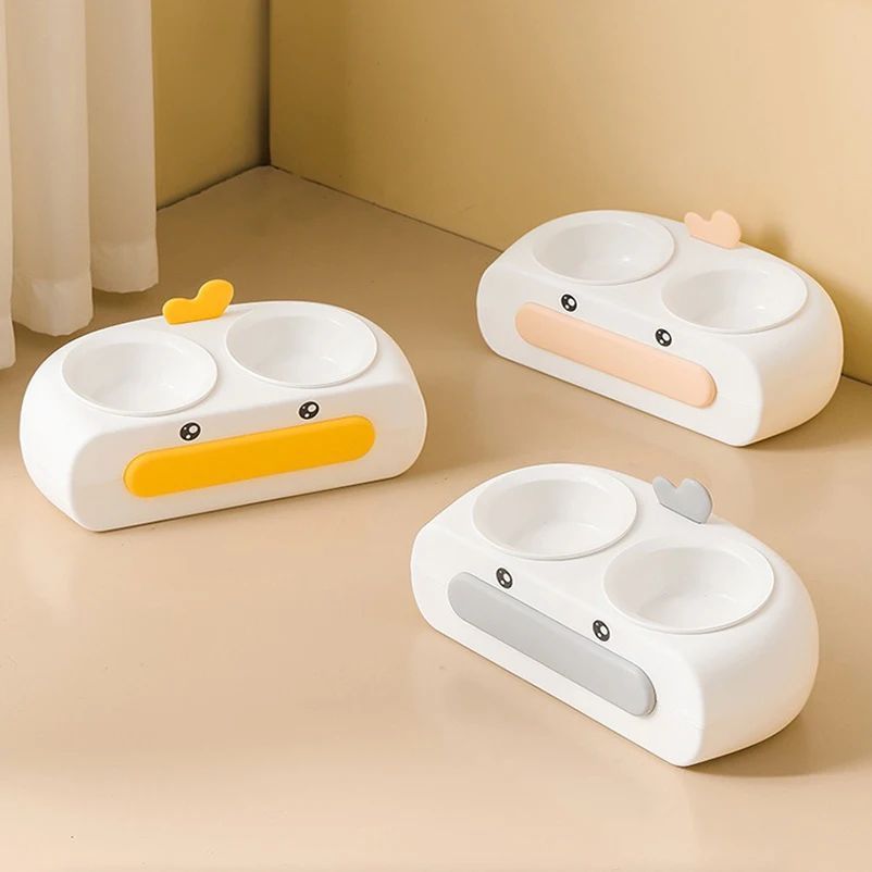 Duck Design Double Pet Feeding Bowl Food Water Tray Set