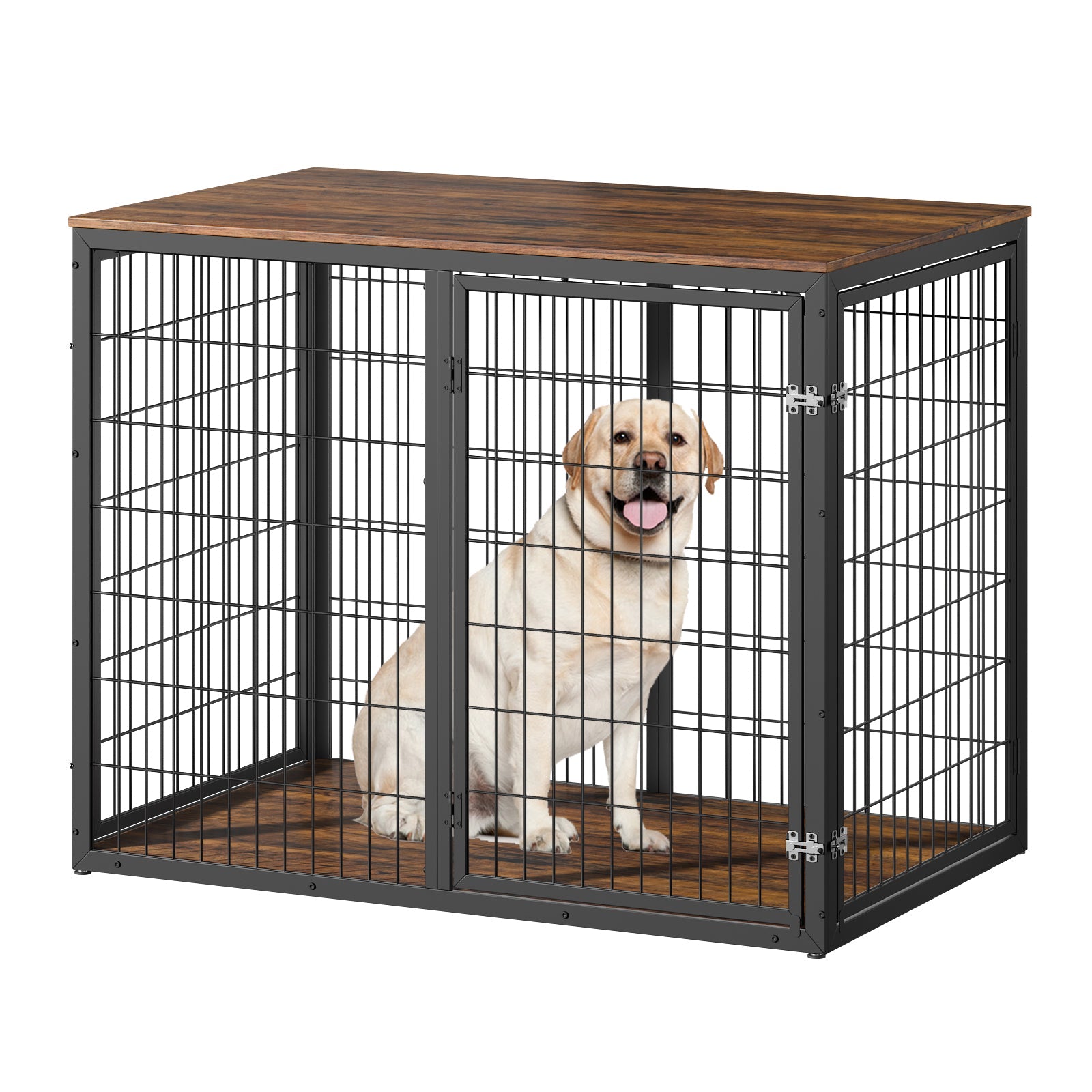 47 Inch Dog Crate Furniture with Three Doors Rustic Brown
