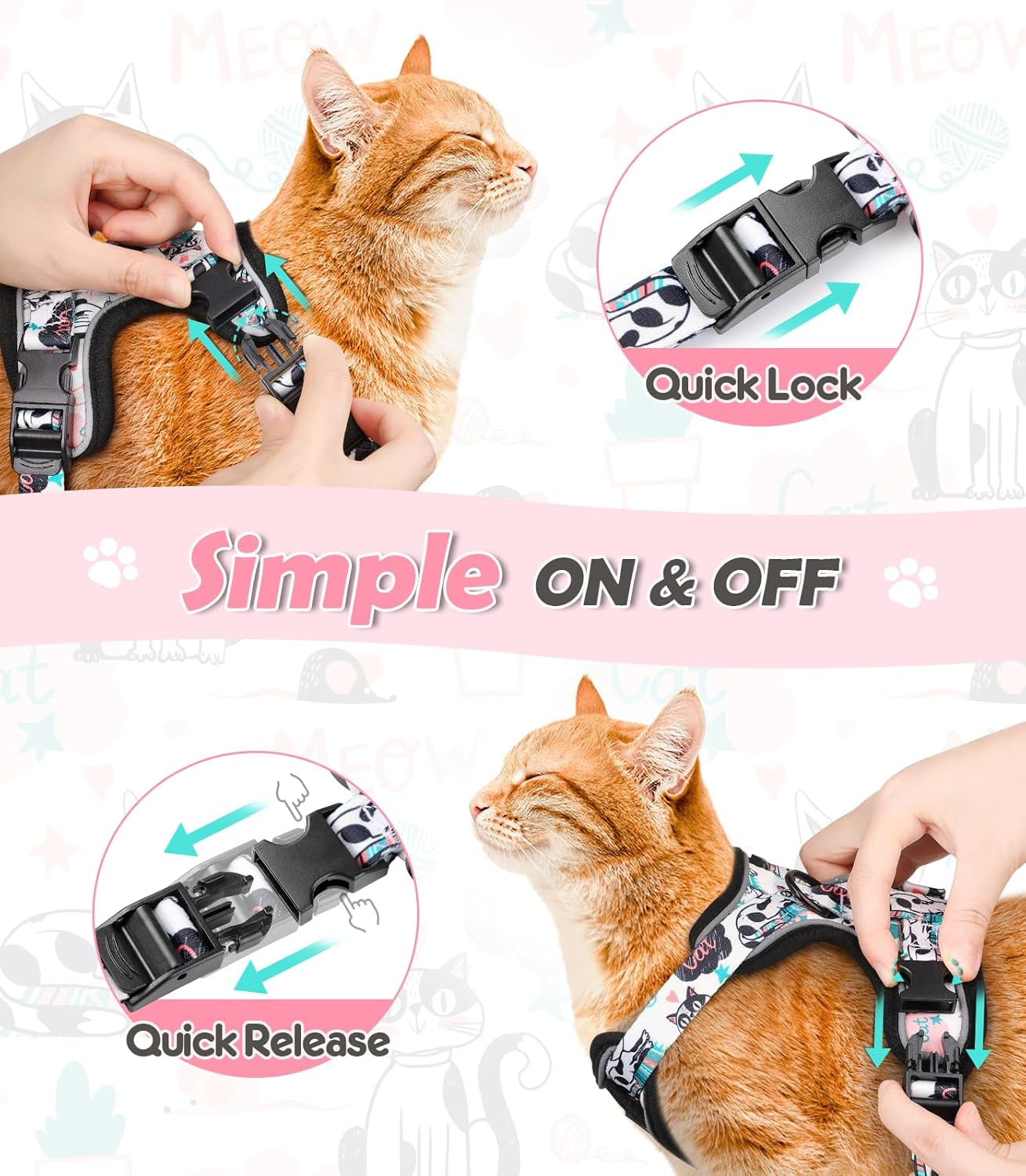 Escape Proof Reflective Adjustable Cat Harness Leash Set