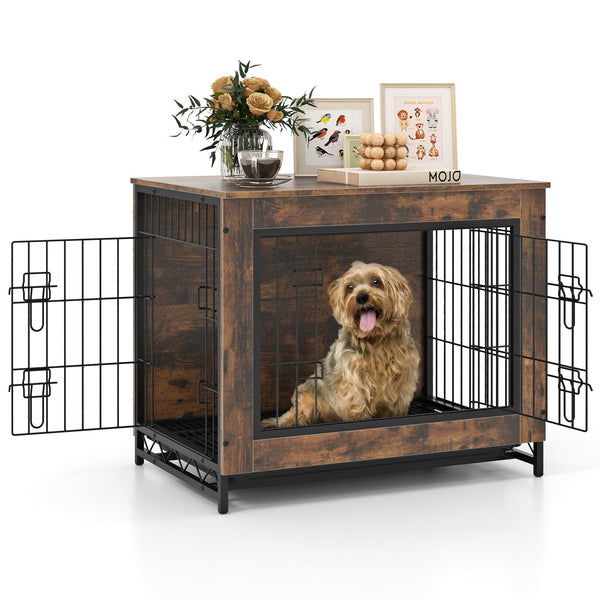 Dog Crate Furniture with Double Lockable Doors Removable Tray