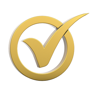 Gold check mark symbol on a white background