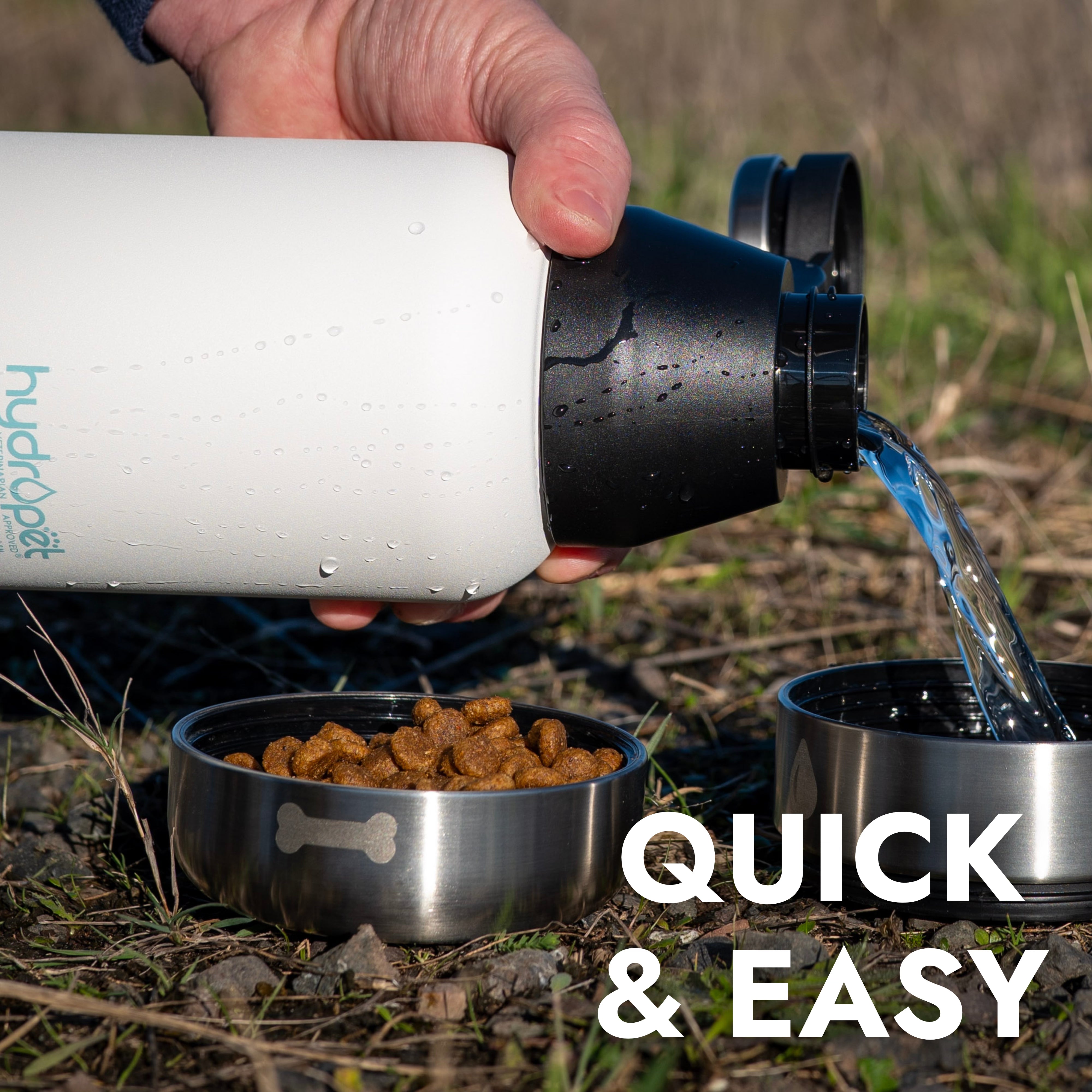 HydroPet® 64 oz Portable Dog Water Bottle – Stainless Steel Travel Flask with 2 Detachable Bowls, Carry Bag & Strap