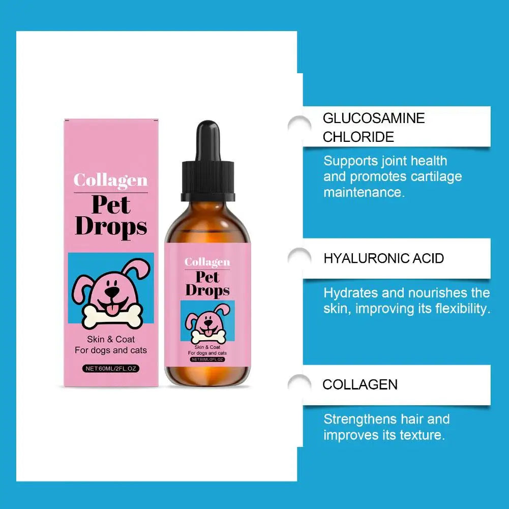 Pet Collagen Drops 60ml Skin and Coat Supplement for Dogs Cats Liquid Moisturizing Daily Nutrition Supplement Dog Supplies