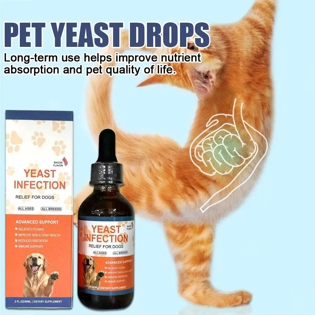 60ml Pet Yeast Infection Drops Liquid Supplement for Dogs & Cats Gut Health Immune System & Digestion