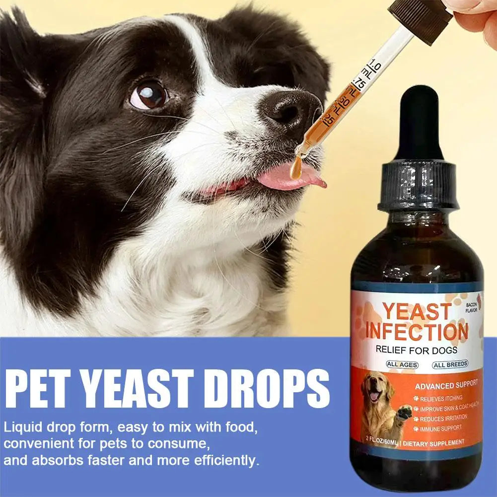 60ml Pet Yeast Infection Drops Liquid Supplement for Dogs & Cats Gut Health Immune System & Digestion