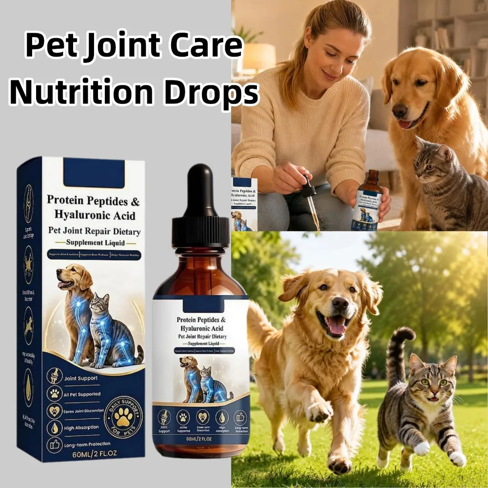 Universal Pet Joint Support Liquid Drops with Peptides&Hyaluronic Acid,Joint Nutrition Supplement for Puppies Kittens&Senior Pet