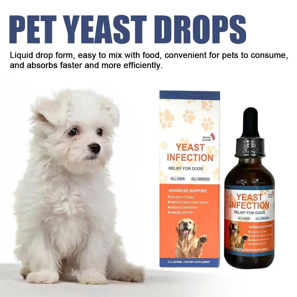 60ml Pet Yeast Infection Drops Liquid Supplement for Dogs & Cats Gut Health Immune System & Digestion