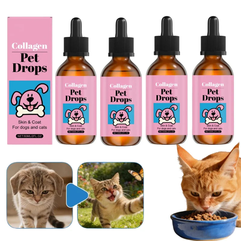 Pet Collagen Drops 60ml Skin and Coat Supplement for Dogs Cats Liquid Moisturizing Daily Nutrition Supplement Dog Supplies