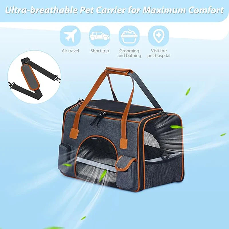 Anti Collapse Pet Carrier Bag with Storage Pockets Travel Handbag