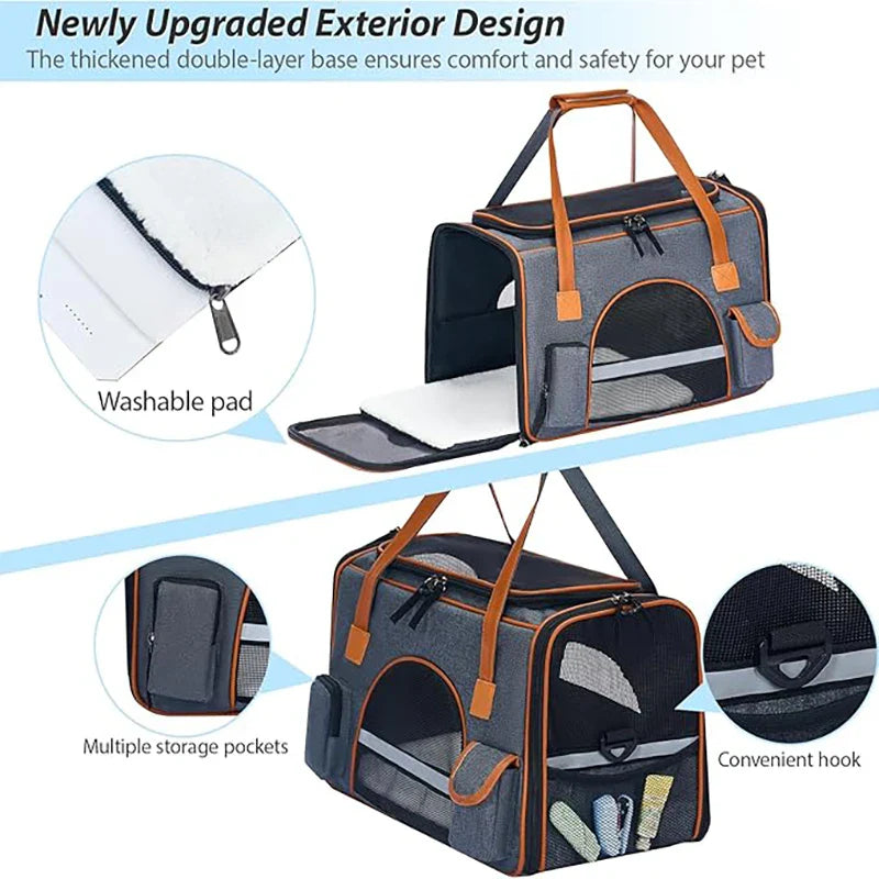 Anti Collapse Pet Carrier Bag with Storage Pockets Travel Handbag