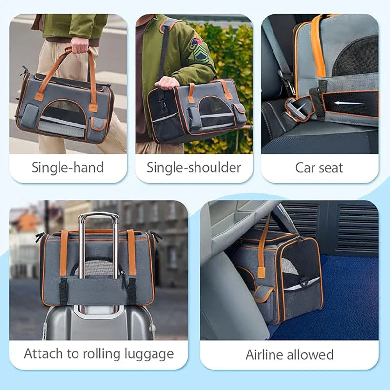 Anti Collapse Pet Carrier Bag with Storage Pockets Travel Handbag