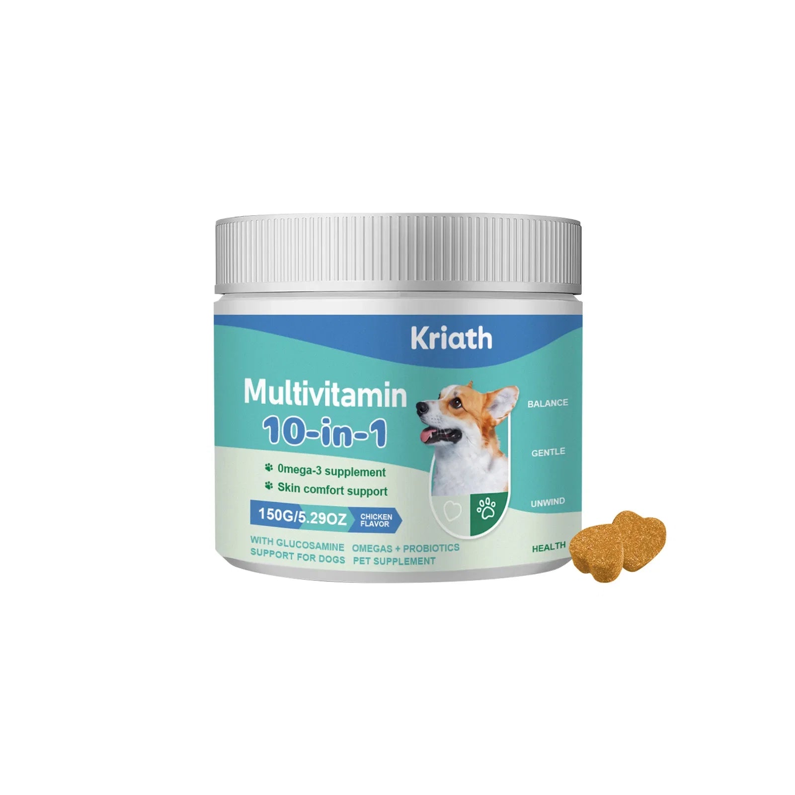 Kriath 10-in-1 Multivitamin Dog Supplement - Promotes Skin and Hair Health, Supports Gut Health, Mobility and Overall Health