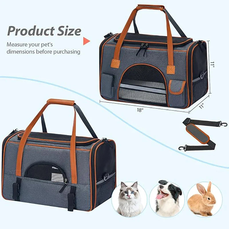 Anti Collapse Pet Carrier Bag with Storage Pockets Travel Handbag