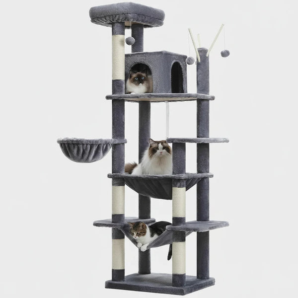 Extra Tall Cat Tree Tower – 6–7 ft Multi-Level Plush Condo with Scratching Posts