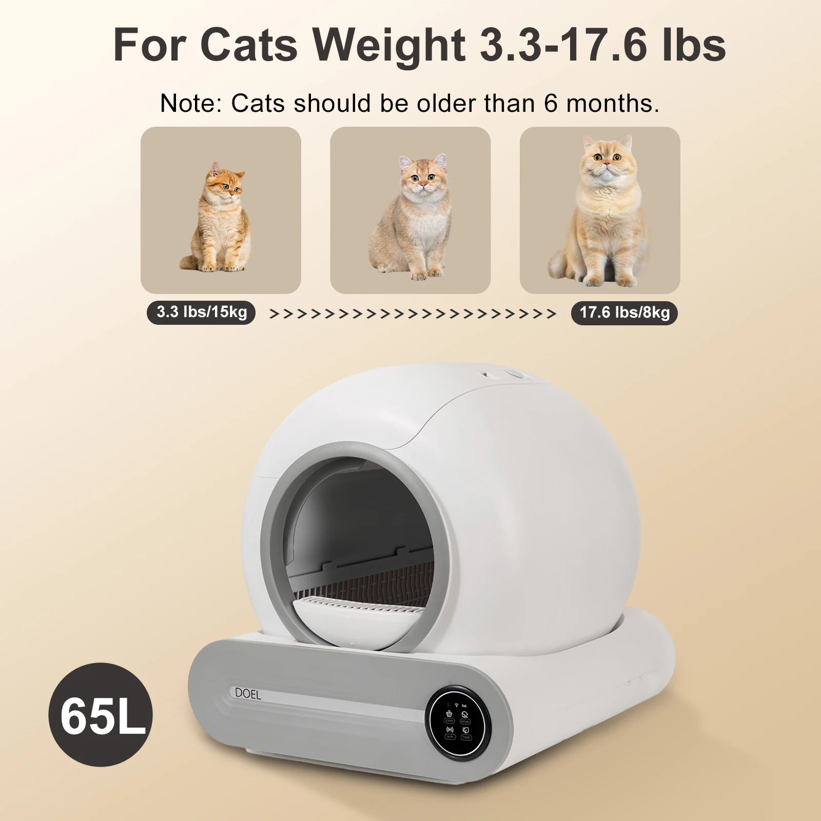 65L Automatic Self-Cleaning Cat Litter Box with App & Odor Control