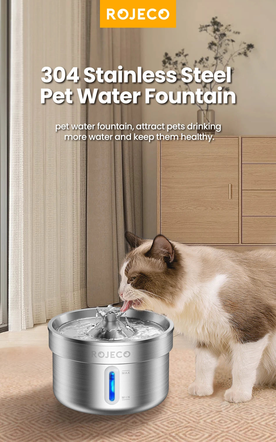 Stainless Steel Pet Drinking Fountain Automatic Cat Water Fountain Smart Pet Water Dispenser for Dog Cat Drinking Supply