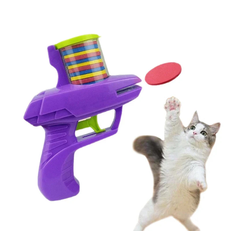 Fun Cat Toy Creative Flying Saucer Gun Paired With 15 Reusable EVA Flying Saucer Pet Hunting Interactive Toys For Dogs And Cats