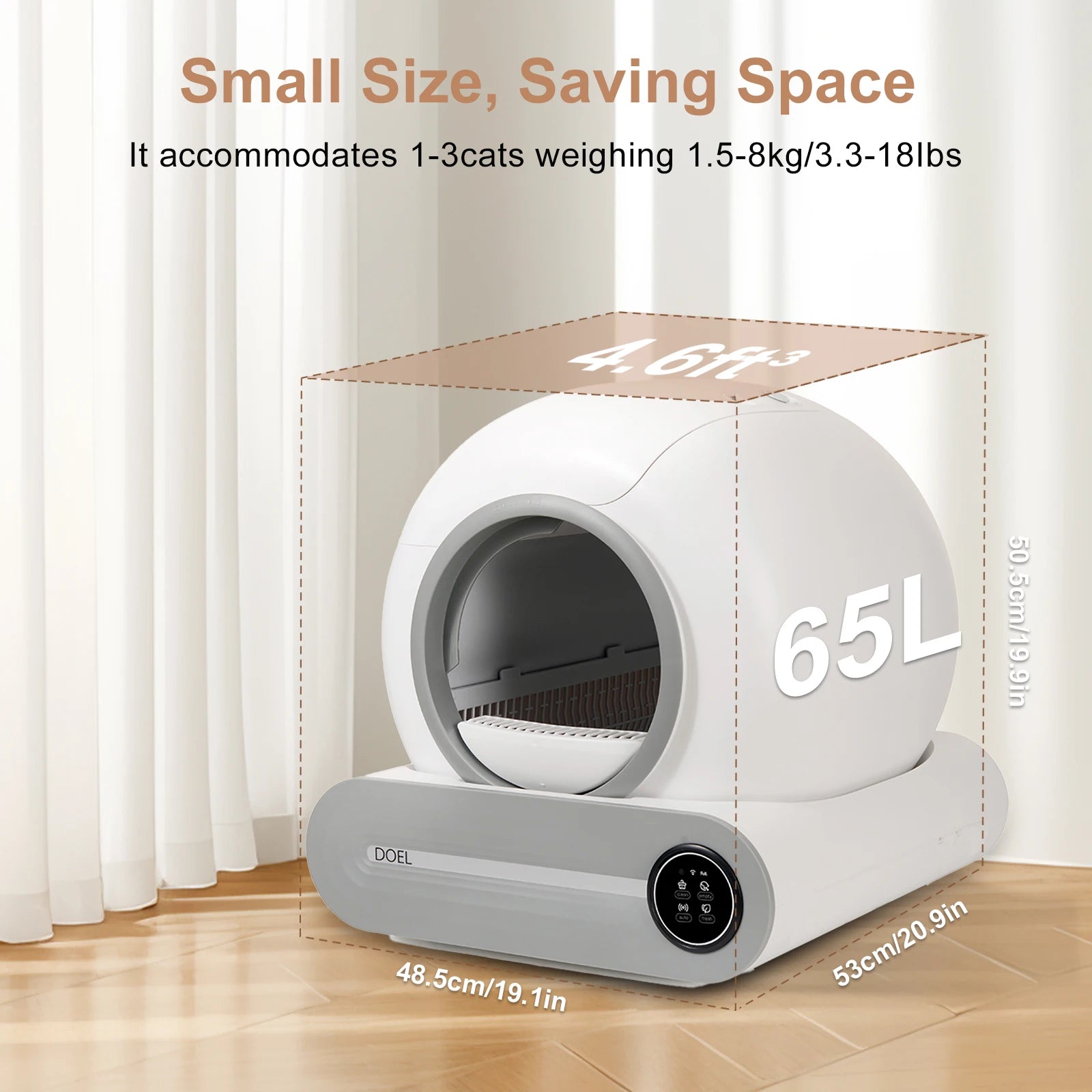 65L Automatic Self-Cleaning Cat Litter Box with App & Odor Control