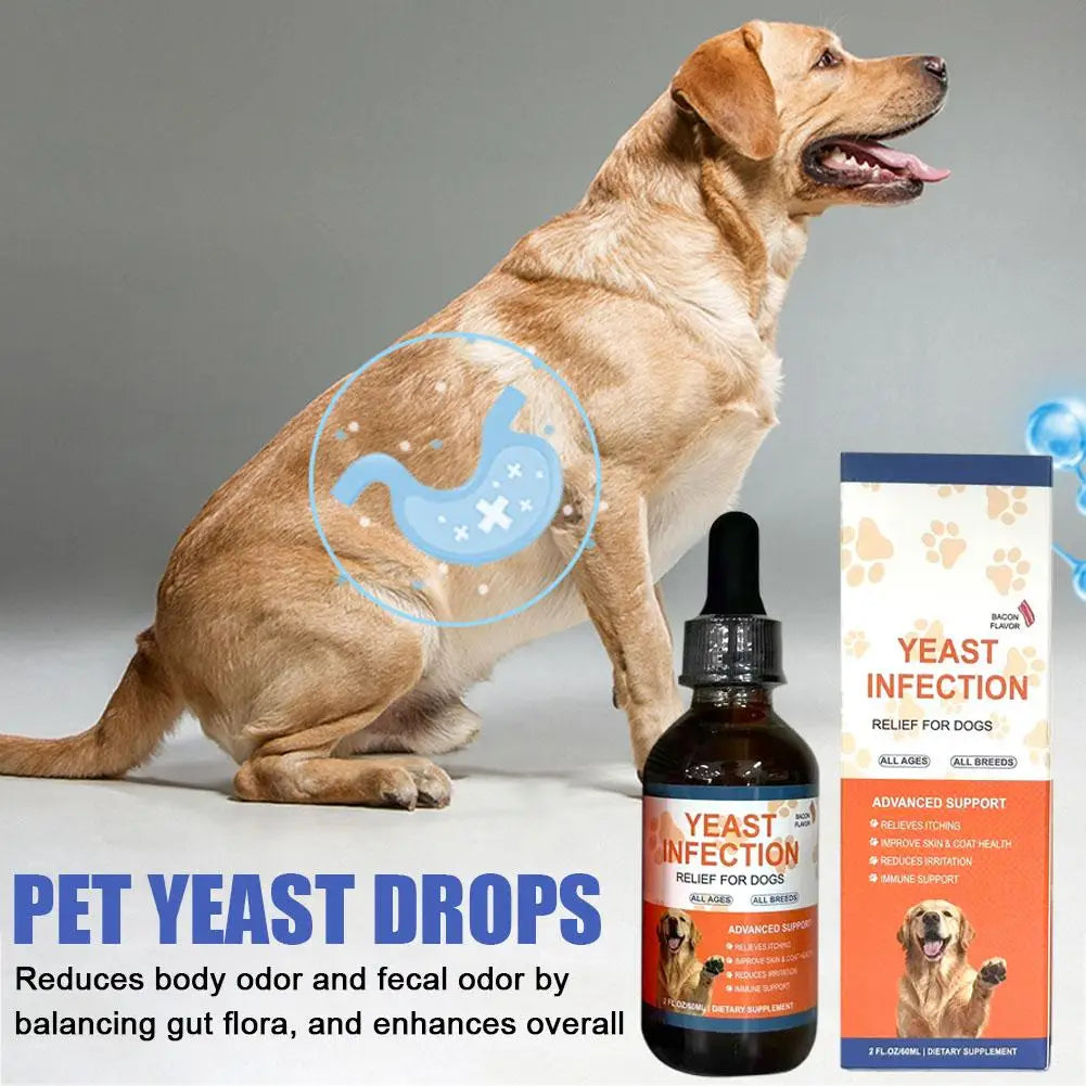 60ml Pet Yeast Infection Drops Liquid Supplement for Dogs & Cats Gut Health Immune System & Digestion