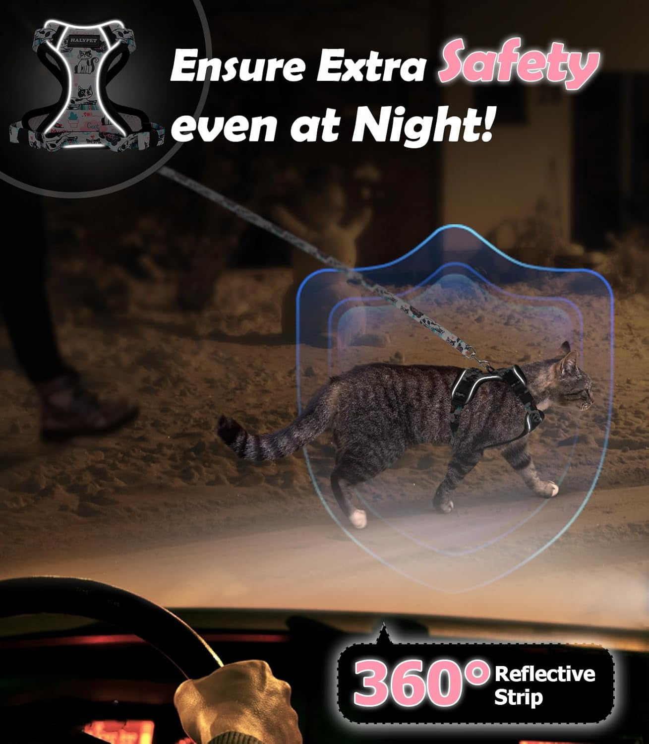 Escape Proof Reflective Adjustable Cat Harness Leash Set