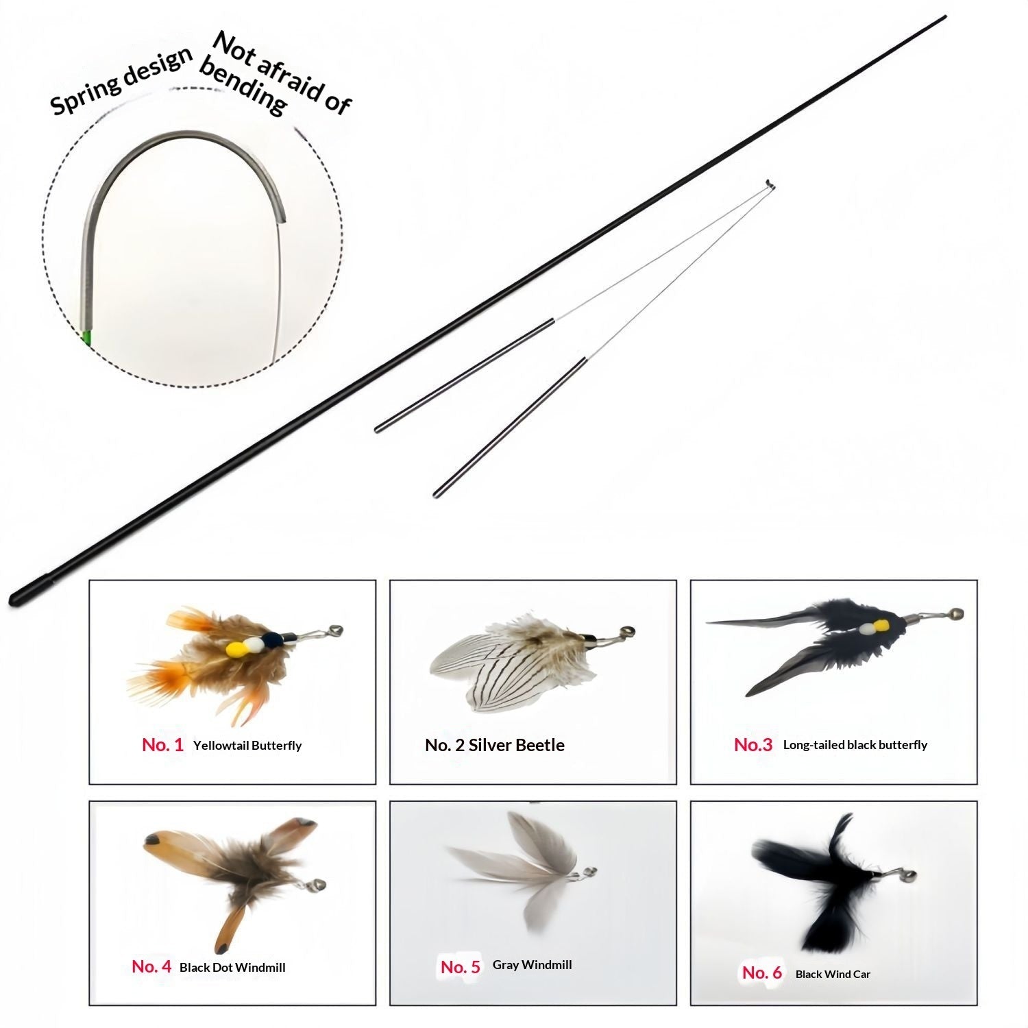 Insect Feather Replacement Head Bell Interactive Cat Toy