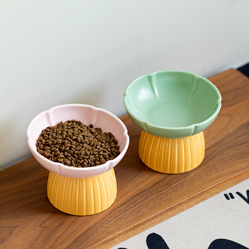 Pet Macaron Ceramic Feeding Bowl Candy Color Food Dish Set