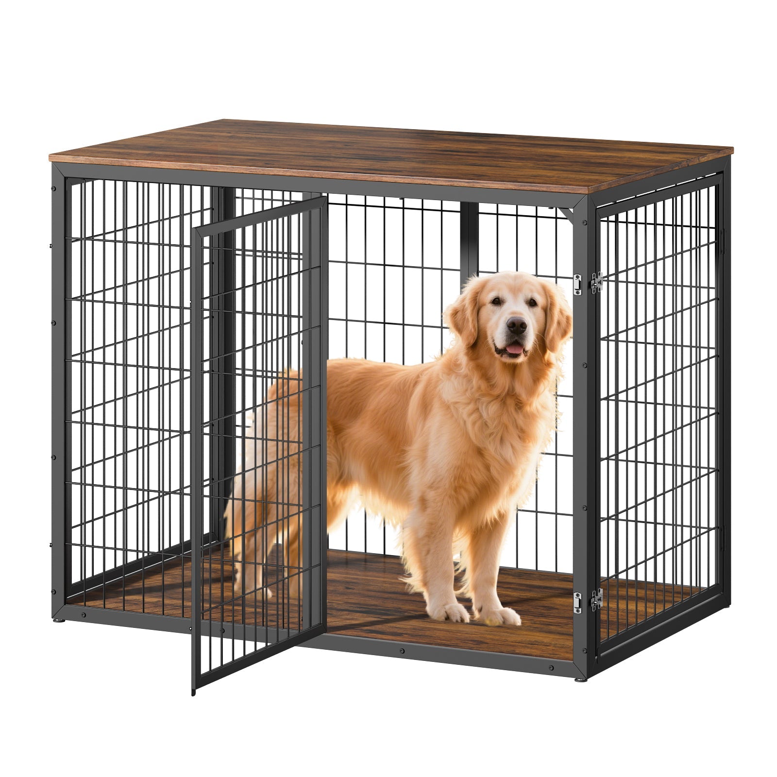 47 Inch Dog Crate Furniture with Three Doors Rustic Brown
