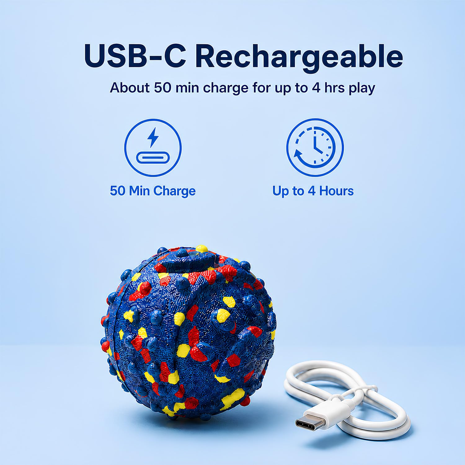 Smart Interactive Rechargeable Moving Dog Ball Toy Waterproof USB-C Charging
