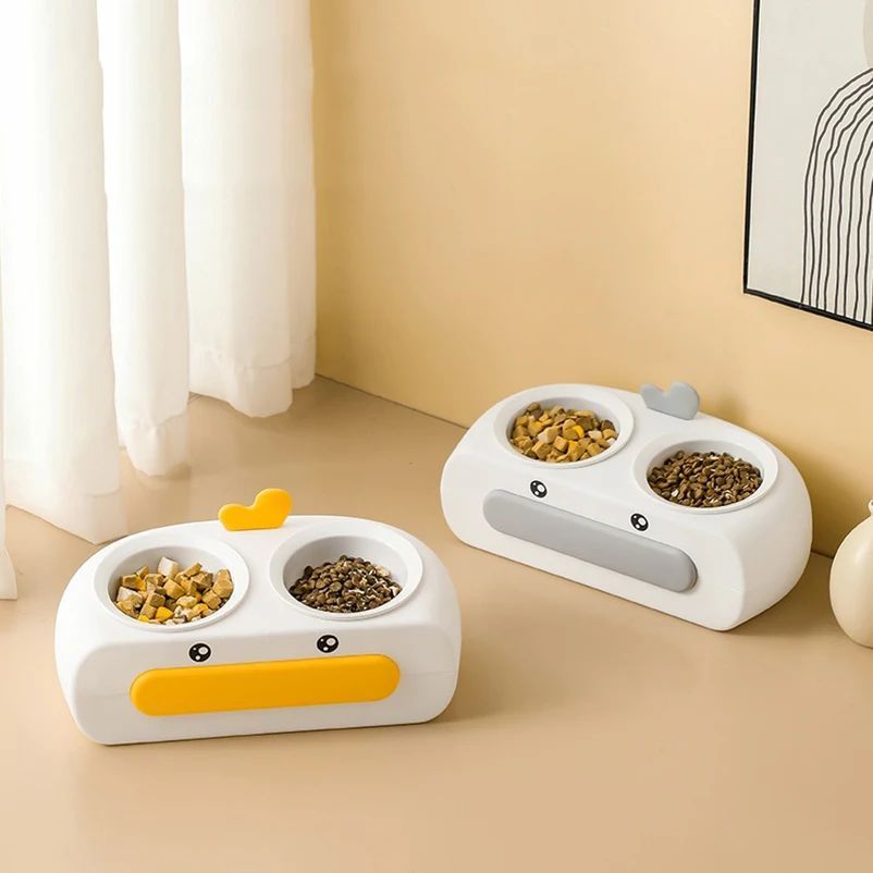 Duck Design Double Pet Feeding Bowl Food Water Tray Set