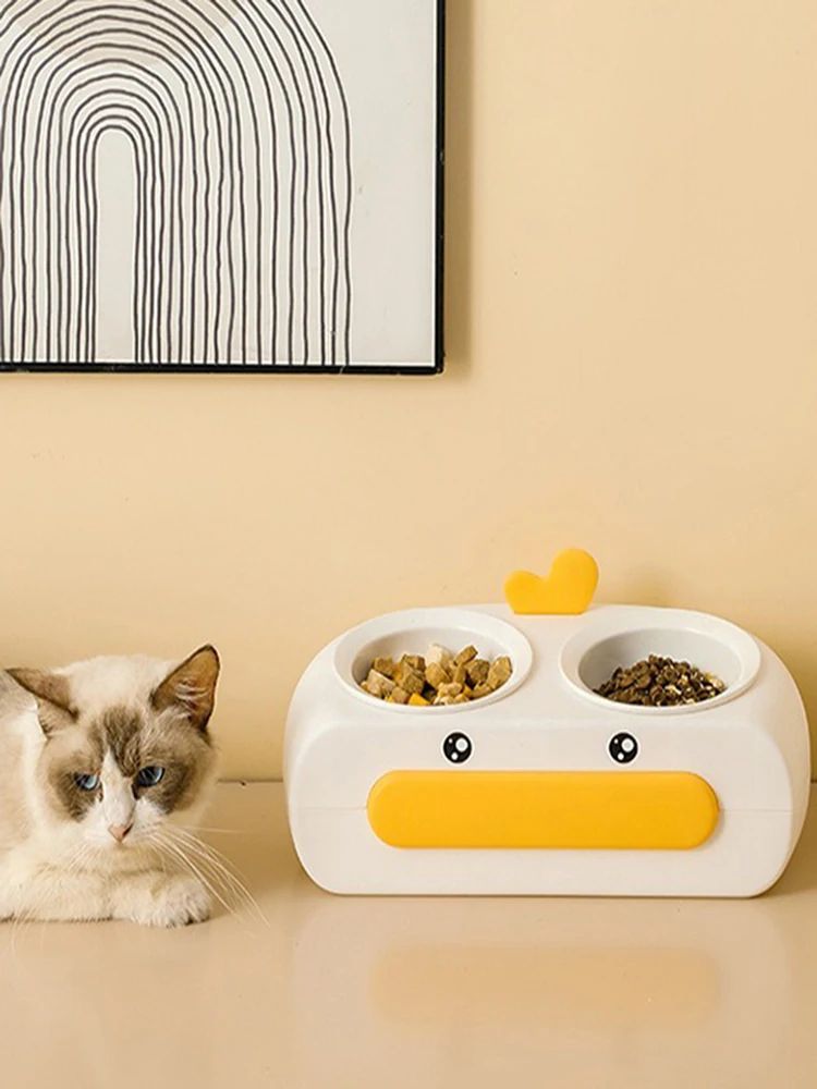 Duck Design Double Pet Feeding Bowl Food Water Tray Set