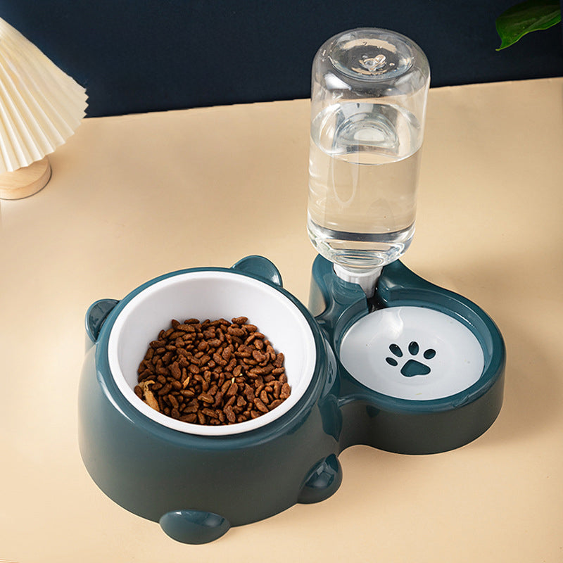 Tilted Cat Dog Food Water Bowl Set with Dispenser